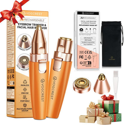 VG VOGCREST 2In1 Rechargeable Eyebrow Trimmer & Facial Hair Remover with LED Light - Painless Precision Shaver for Face, Lips, and Body - Comfort