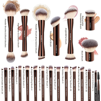 20 Pcs Makeup Brushes with Gift Box, Double-End Multi-Functional Makeup Brushes for Blending Liquid Powder Concealer Cream Blush Buffe,Coffeebrown