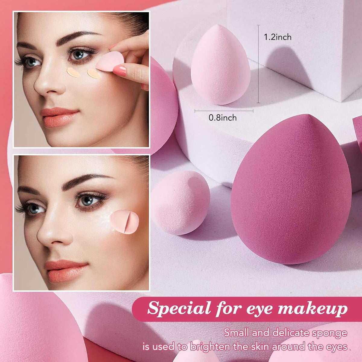 14PCS Makeup Sponge Set, Beauty Blender Sponge for Foundation Blending with 3PCS Mini Makeup Sponges & 4PCS Triangle Powder Puff, Soft Make up Sponges for Face Cosmetic Applicator for Powder Liquid