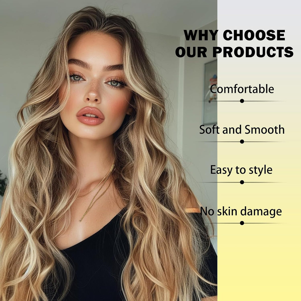 Ombre Dirty Blonde Wig for Women,26 Inch Wavy Nature Looking Wigs