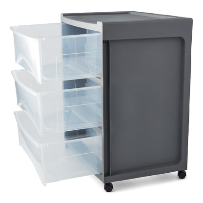 3 Drawer Wide Storage Cart, Gray