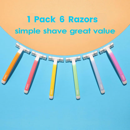 Women'S Disposable Razors, 6 Count Shaving Razors for Women, 2 Blade Razor for Women Sensitive Skin Smooth Hair Removal (1 Packages of 6 Razors)