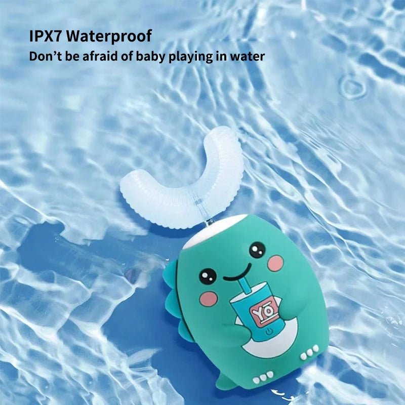 U Shaped Children Sonic Electric Toothbrush for Kids Adults 360° Automatic Smart Silicone Tooth Brushes Rechargeable Blue Light