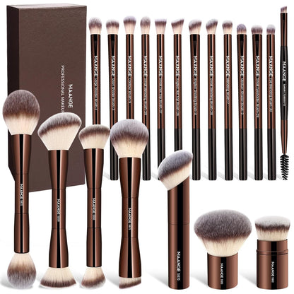 20 Pcs Makeup Brushes with Gift Box, Double-End Multi-Functional Makeup Brushes for Blending Liquid Powder Concealer Cream Blush Buffe,Coffeebrown