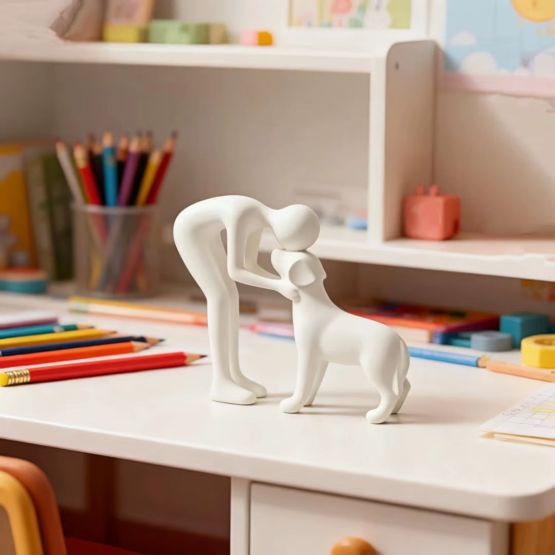 Abstract Art Companionship! Interactive Human and Pet Figurines for Home and Office Decor.