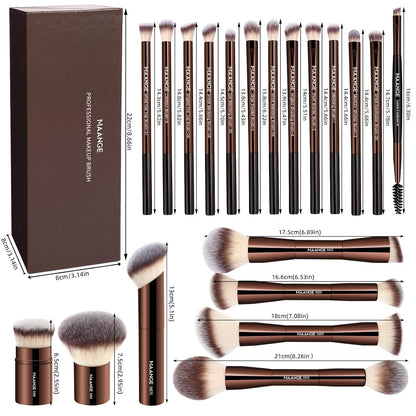 20 Pcs Makeup Brushes with Gift Box, Double-End Multi-Functional Makeup Brushes for Blending Liquid Powder Concealer Cream Blush Buffe,Coffeebrown