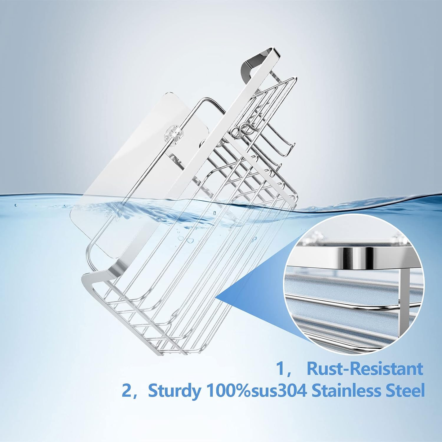 Adhesive Shower Caddy 2 Pack Shower Organizer Shelf, No Drilling Stainless Steel Bathroom Storage Rack for inside Shower Shampoo Conditioner Holder,Silver (Shower Caddy Sliver)