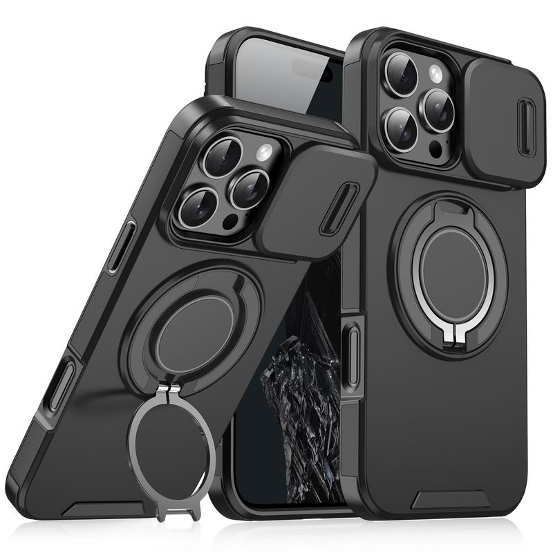 For Iphone 17 16 15 14 13 12 Pro Max with Camera Protector Case, 360 Rotated Ring Kickstand Holder Military Grade Shockproof Protective Cover