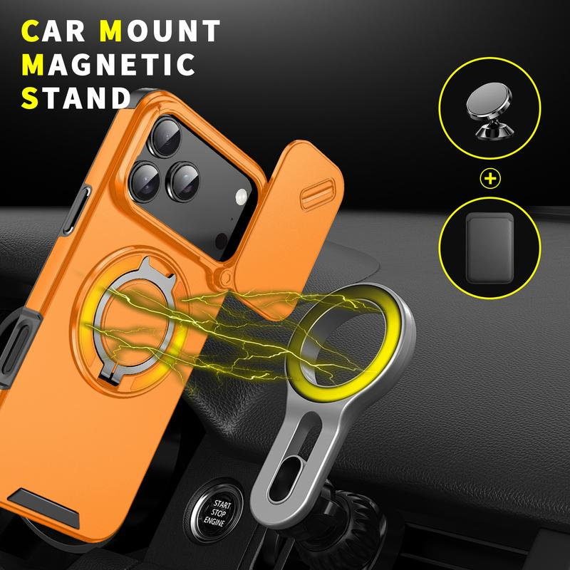 For Iphone 17 16 15 14 13 12 Pro Max with Camera Protector Case, 360 Rotated Ring Kickstand Holder Military Grade Shockproof Protective Cover