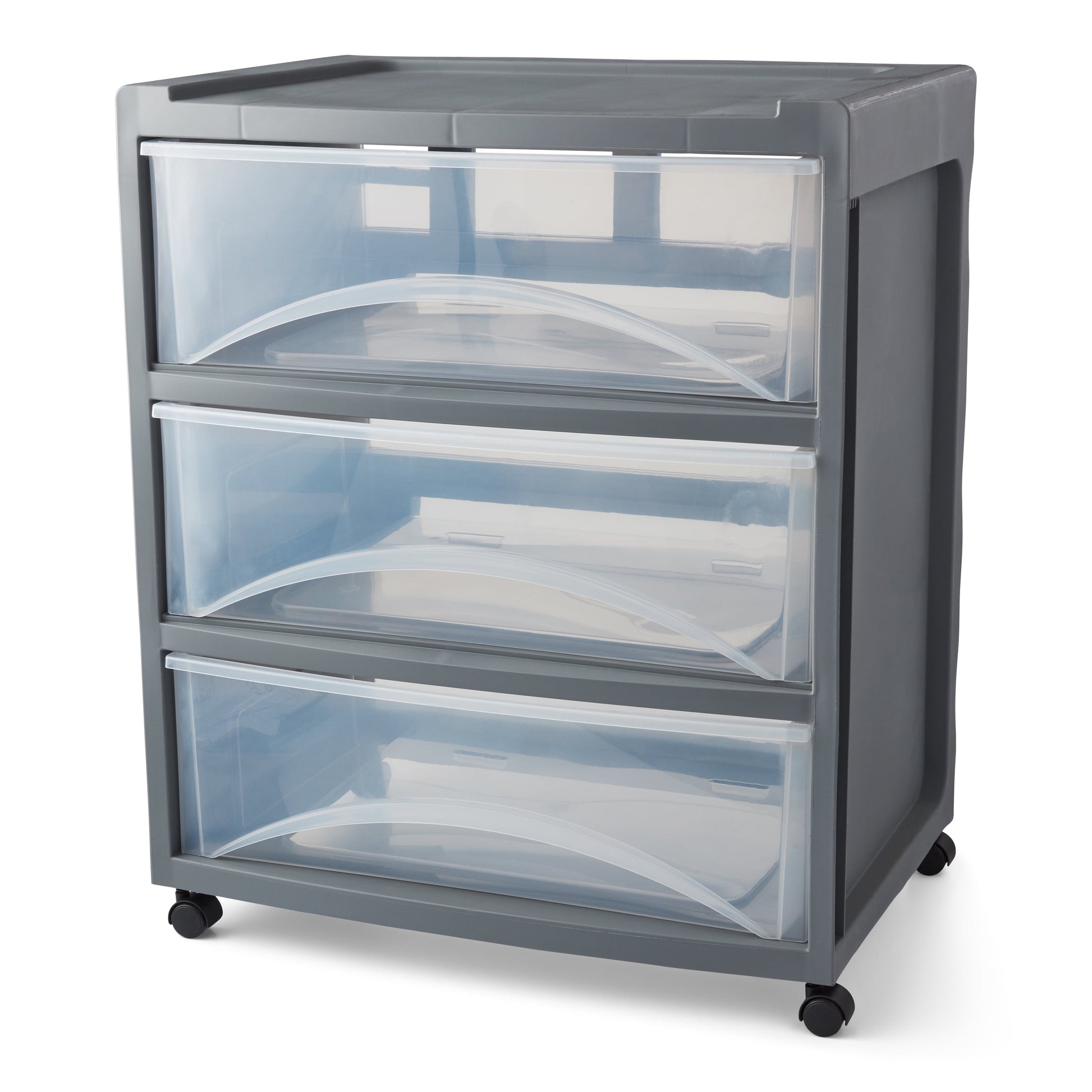 3 Drawer Wide Storage Cart, Gray