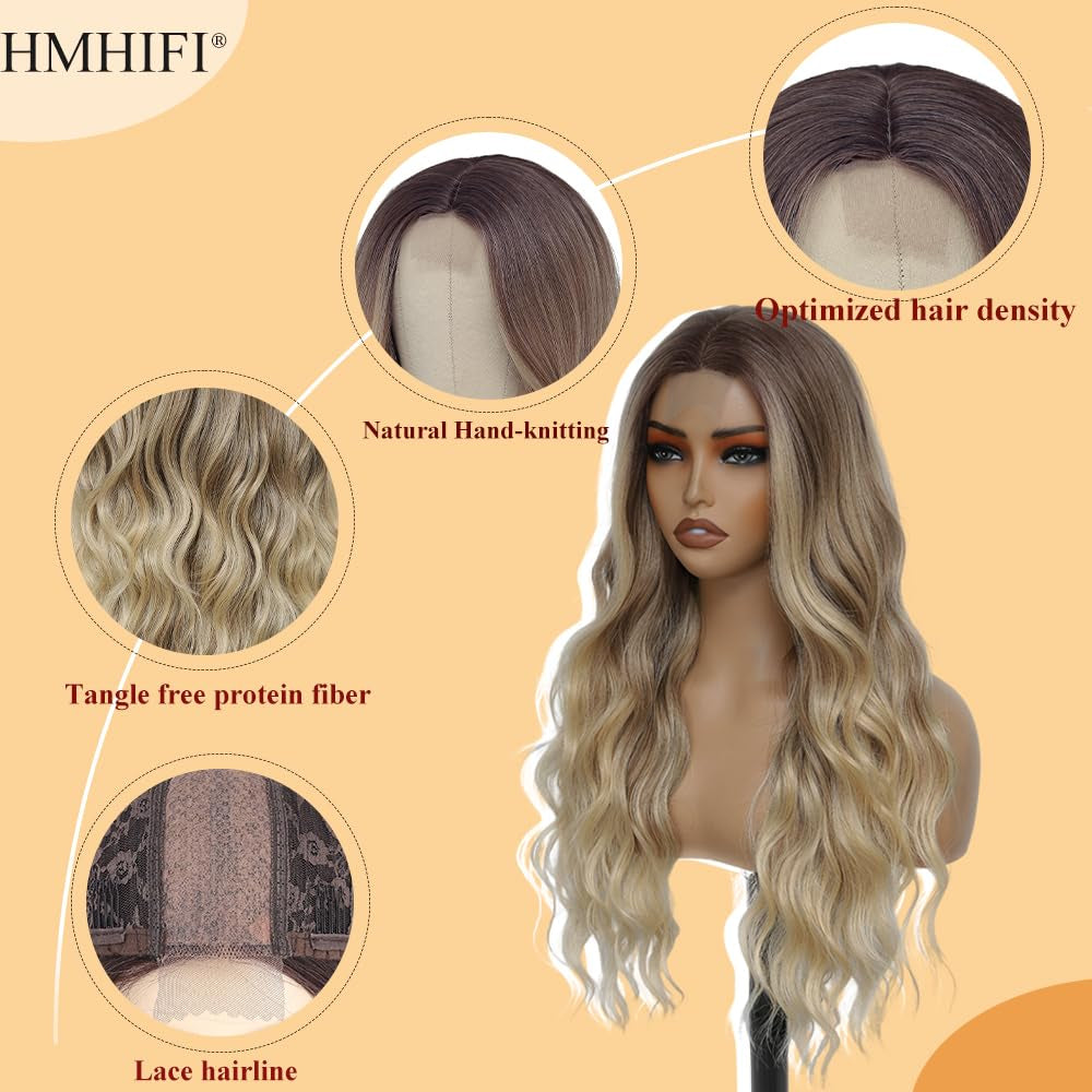 Blonde Wig for Women,26 Inch Long Wavy Curly Middle Part Hair