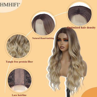 Blonde Wig for Women,26 Inch Long Wavy Curly Middle Part Hair
