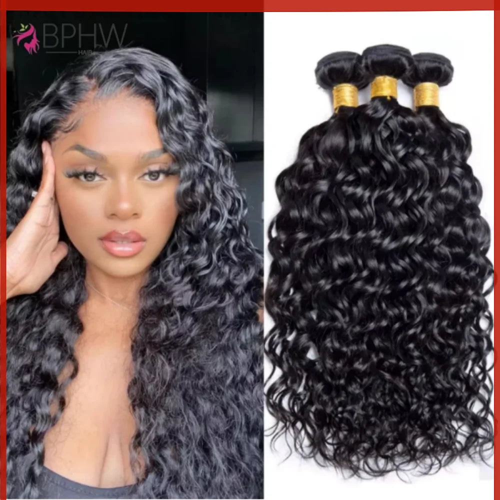Water Wave Human Hair Bundles Curly Deep Wave 3 Bundles Brazilian Natural Black Human Hair Remy Hair Human Hair Natural Color