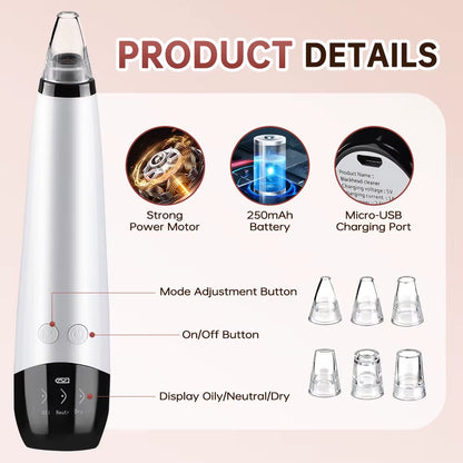 Blackhead Remover Facial Pore Cleaner 3 Suction Power Electric Pimple Acne Extractor Tool Face & Nose Whiteheads Vacuum Removal