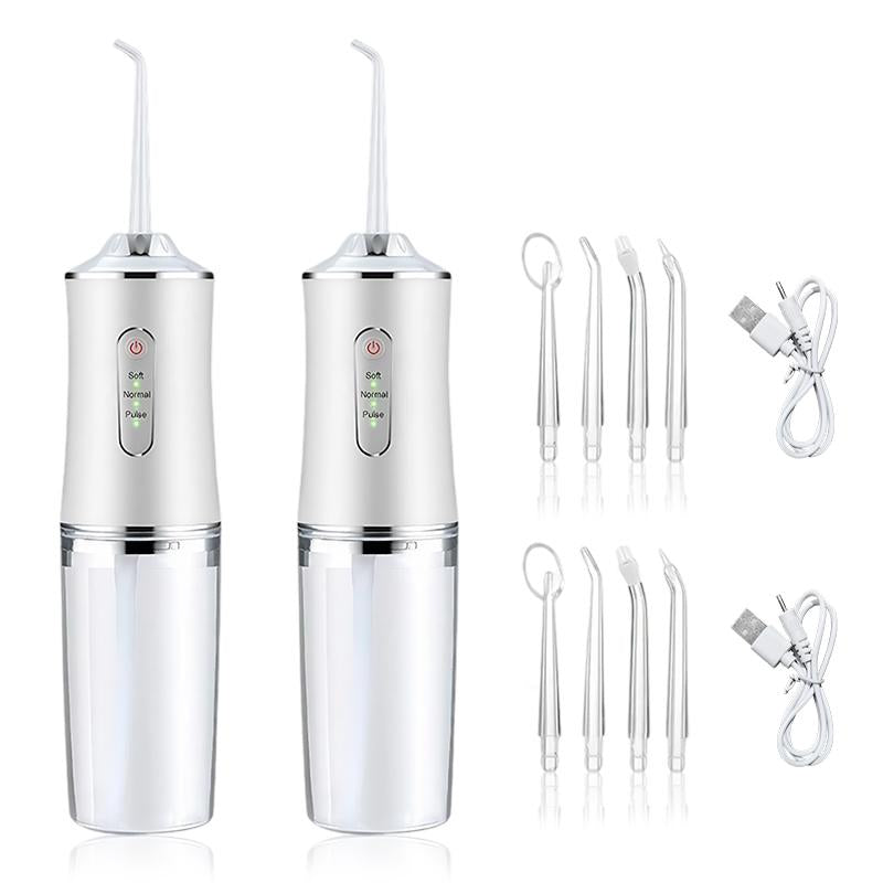 4-Pack Electric Water Flosser with Smart Chip, Portable Oral Irrigator with Detachable Water Tank, USB My Smile Portable Water Floss White
