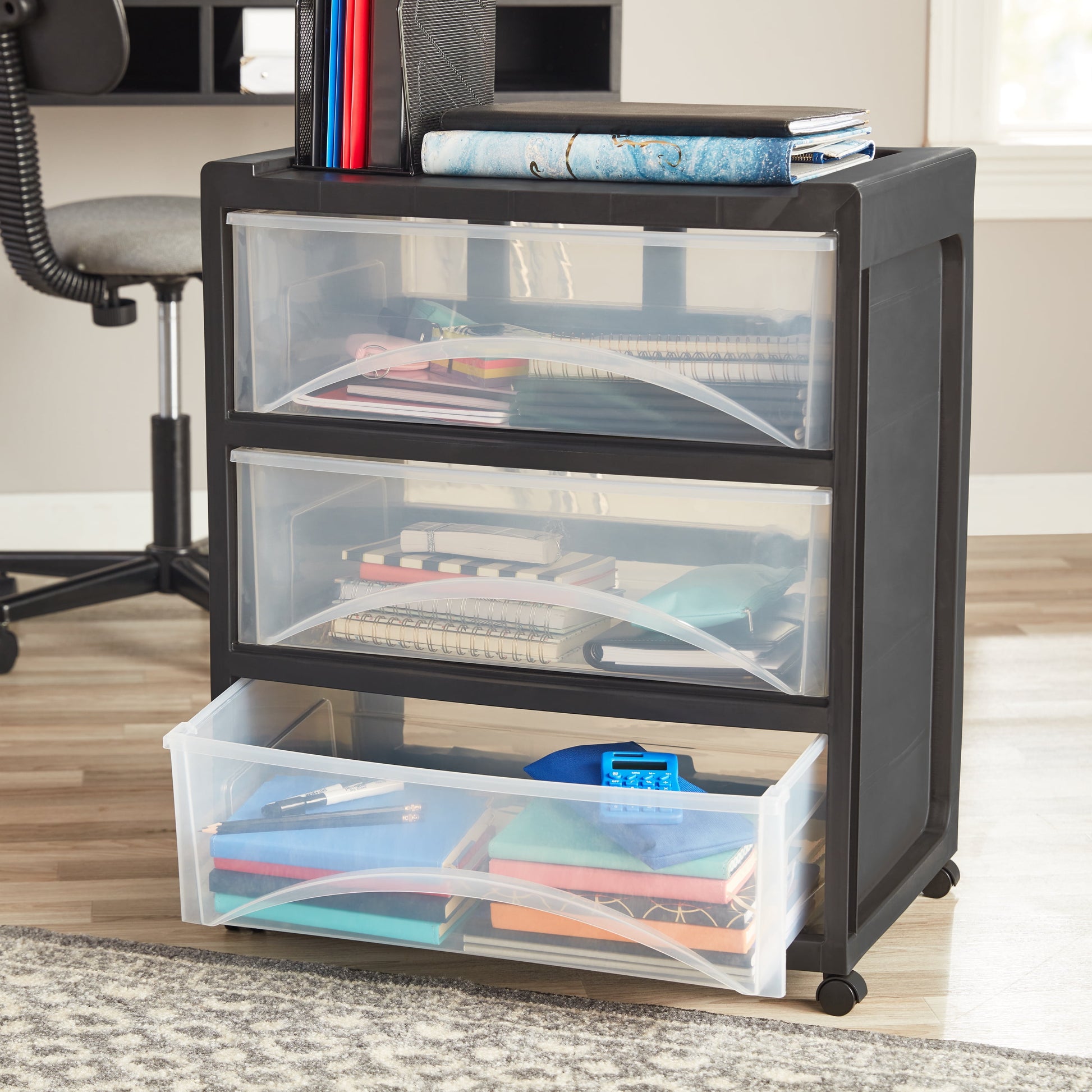 3 Drawer Wide Storage Cart, Gray