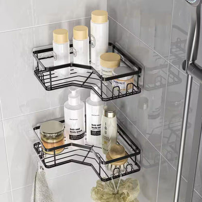 2-Pack Adhesive Stainless Steel Corner Shower Caddy Organizer Shelf with 8 Hooks