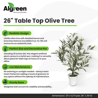 26 In. Artificial Table Top Olive Tree (5 In. X 4.2 In. H Pot; 26 In. X 26 In. H)