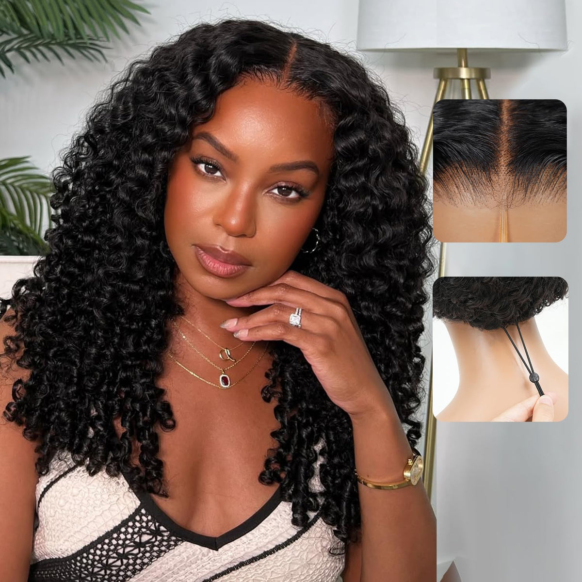 7X6 Burmese Curly Glueless Wigs Human Hair Pre Plucked Pre Cut 250% Density Drawstring Wig for Black Women 7X6 HD Lace Front Wigs Human Hair Glueless Wear and Go Natural Color 24 Inch