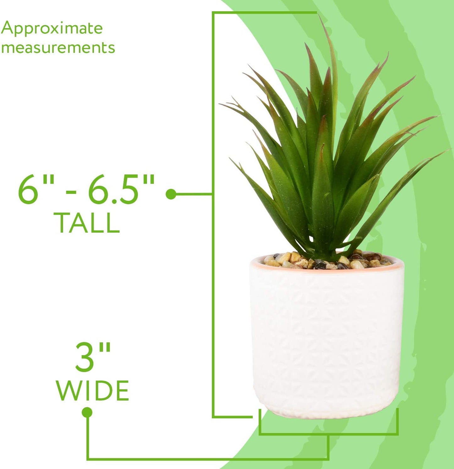 Set of 2 Artificial Succulent Plants, Fake Plants in White Ceramic Pots with Bamboo Tray, 6.5” Tall
