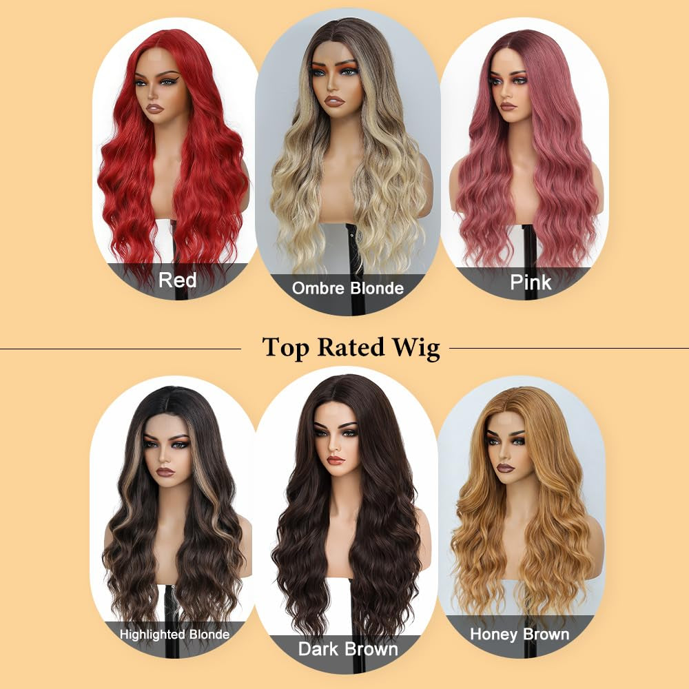 Blonde Wig for Women,26 Inch Long Wavy Curly Middle Part Hair
