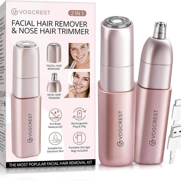 Electric Shaver Facial Nose Hair Remover for Women: 2 in 1 Painless - Rechargeable Hair Removal for Face Nose Ear Peach Fuzz Lips Chin Smooth Comfort