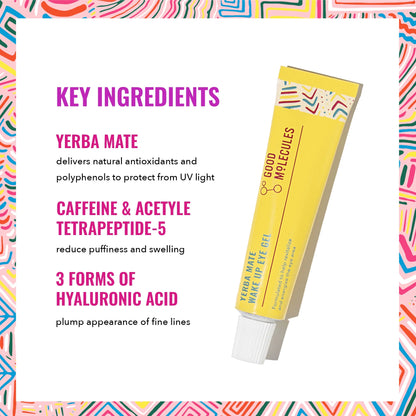 Yerba Mate Wake up Eye Gel, Hydrating under Eye Gel Cream with Hyaluronic Acid and Caffeine, Target Dark Circles and Puffiness, Skin Care for Face, 0.5 Fl Oz