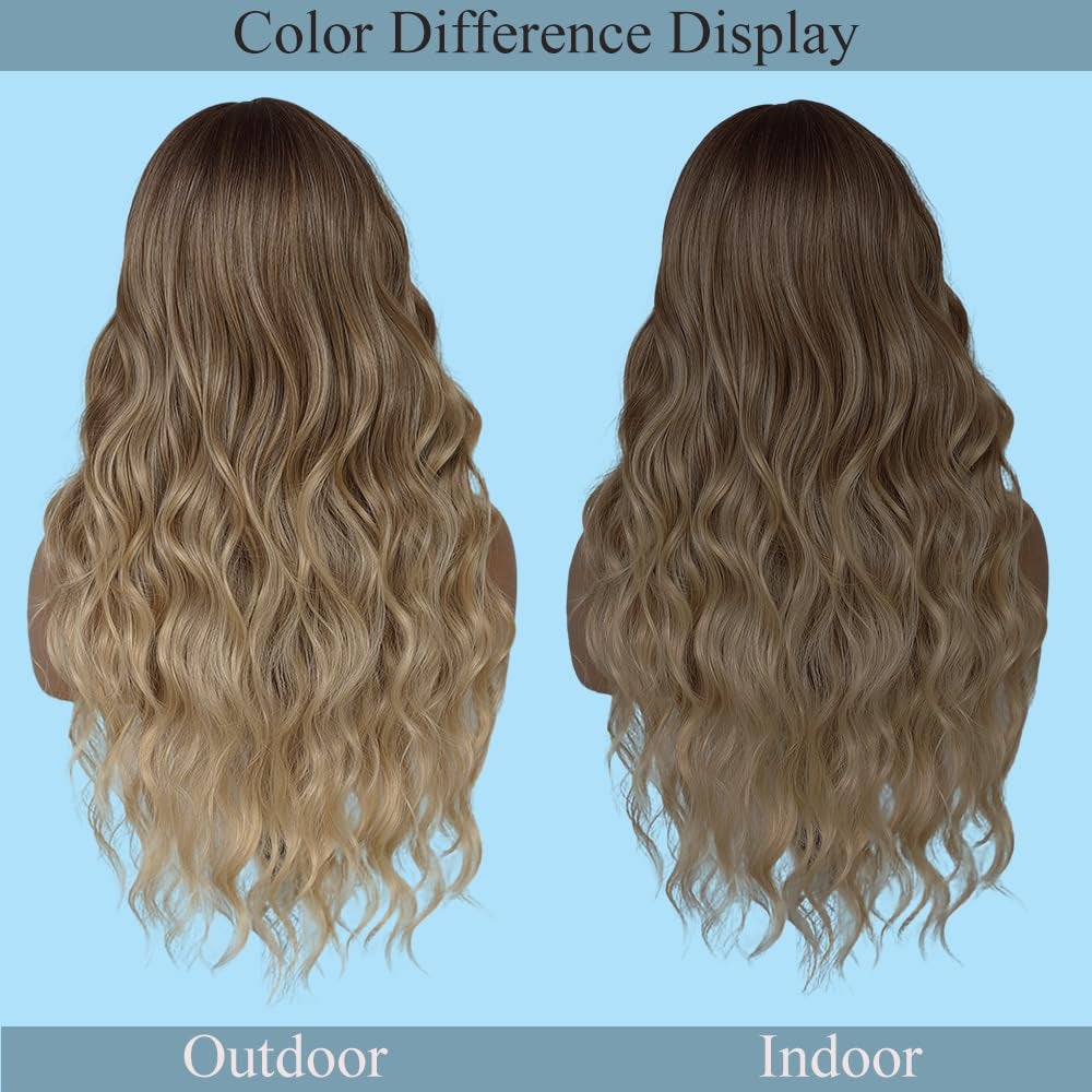 Blonde Wig for Women,26 Inch Long Wavy Curly Middle Part Hair