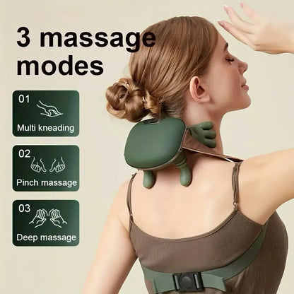 New Rechargeable Portable 5-Finger Human-Like Neck & Shoulder Massager with Heat for Trapezius & Cervical Spine Relaxation