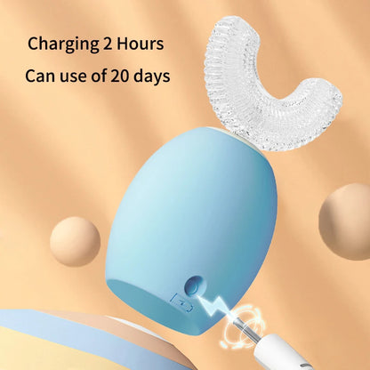 U Shaped Children Sonic Electric Toothbrush for Kids Adults 360° Automatic Smart Silicone Tooth Brushes Rechargeable Blue Light