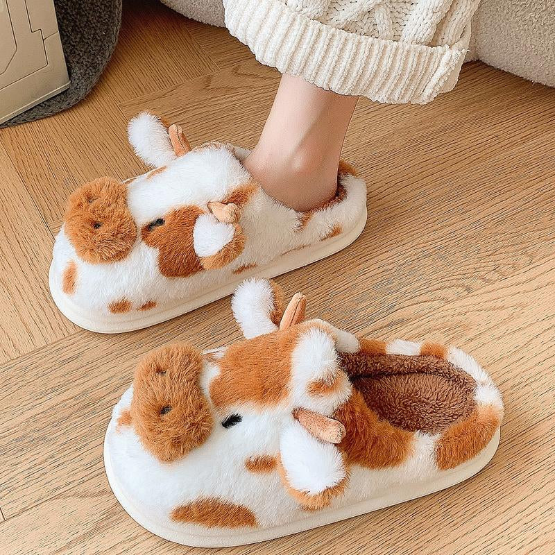 Cartoon Cow Cotton Slippers Winter Indoor Outdoor Slippers for Women