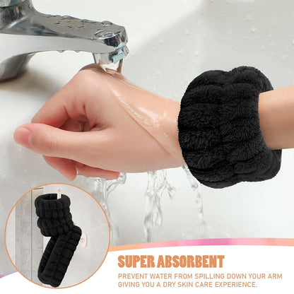 Face Wash Headband and Wristband Set - Microfiber Wrist Towels with Holder for Face Washing and Spa, Absorbent Scrunchies