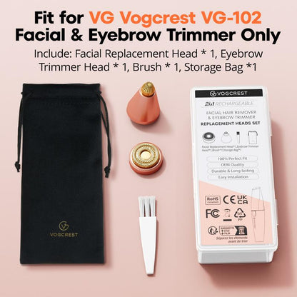 VG VOGCREST 2In1 Rechargeable Eyebrow Trimmer & Facial Hair Remover with LED Light - Painless Precision Shaver for Face, Lips, and Body - Comfort