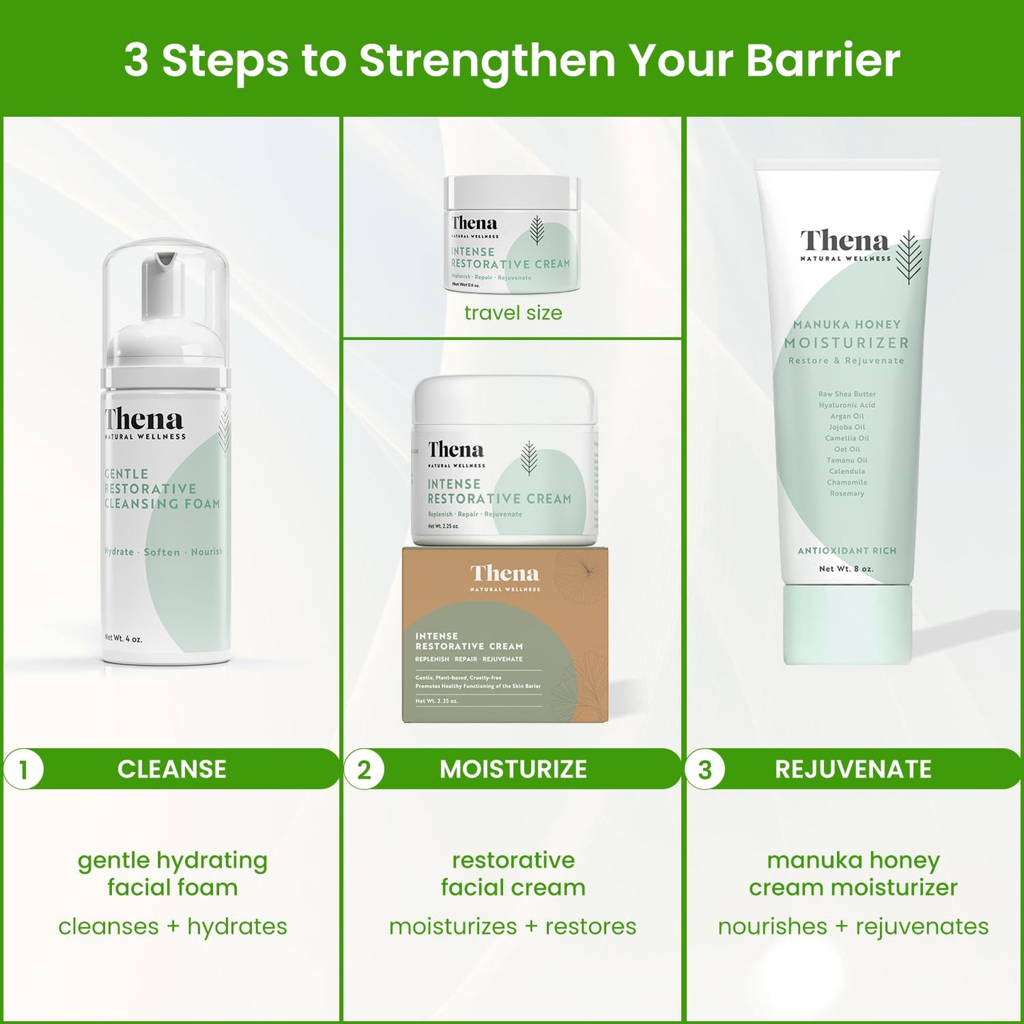 Barrier Repair Organic Face Cream Moisturizer with Ceramides Squalane Centella and Niacinamide, Fragrance Free, Non-Comedogenic, Gentle Soothing Hydration for Dry, Sensitive, Normal Skin, Travel Size