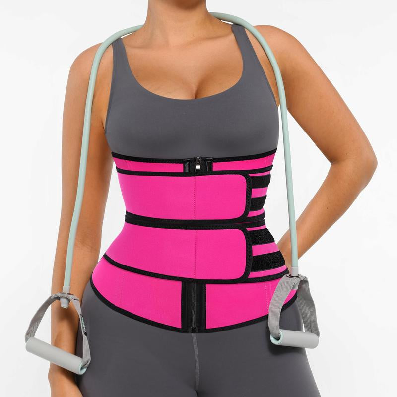 Feelingirl #Live Women Sauna Workout Double Belts Neoprene Sports Waist Belt Corset Waist Cincher Zipper Trimmer Womenswear Dealsforyoudays